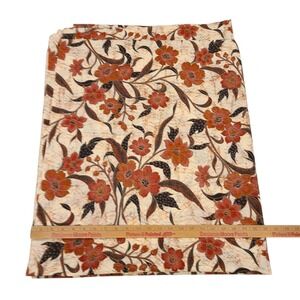 Vintage Indonesian Batik Floral Cotton Fabric 3/4 Yard Brown Orange Boho Quilt